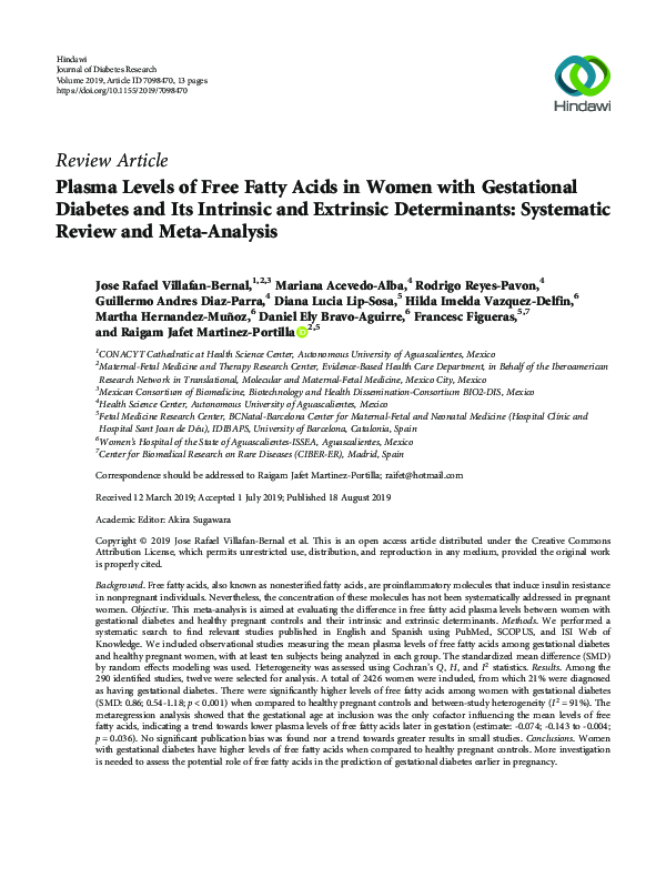 (PDF) Plasma Levels of Free Fatty Acids in Women with Gestational ...