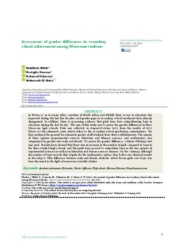 (PDF) Assessment of gender differences in secondary school achievement ...