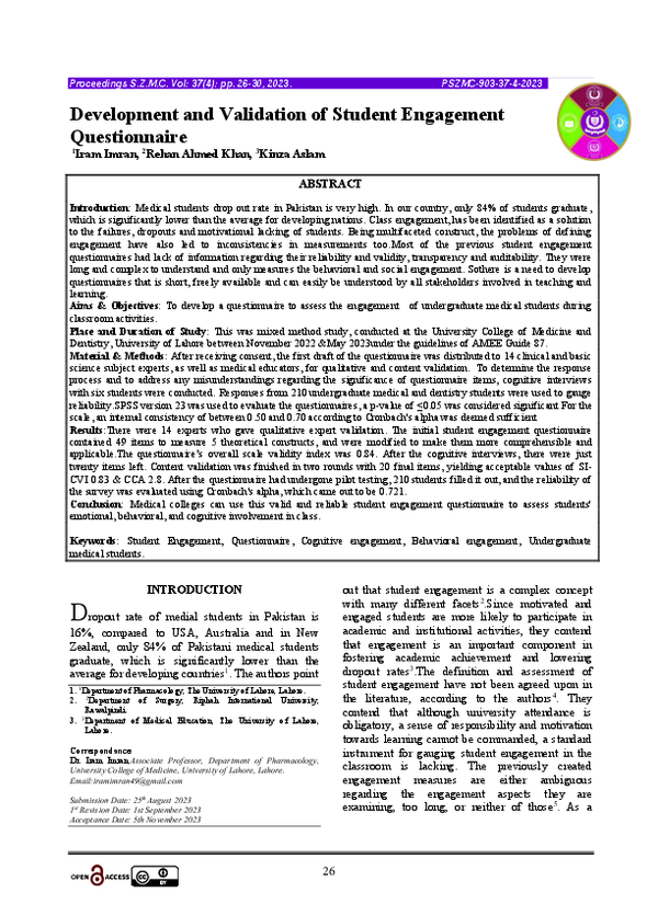(PDF) Development and Validation of Student Engagement Questionnaire