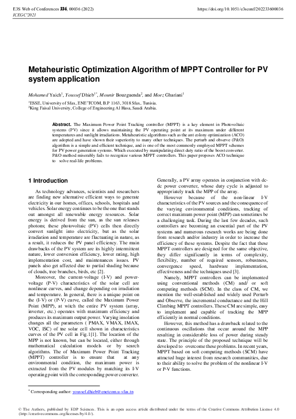 (PDF) Metaheuristic Optimization Algorithm of MPPT Controller for PV ...