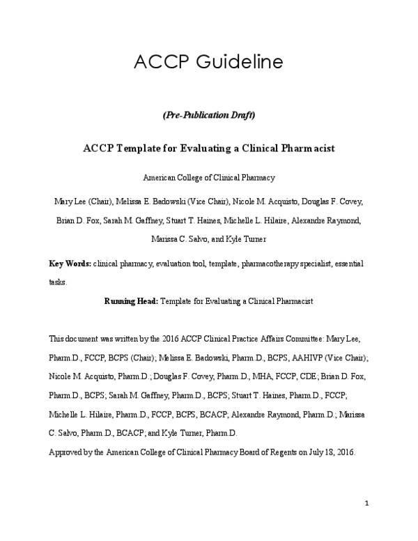 (PDF) ACCP Template for Evaluating a Clinical Pharmacist