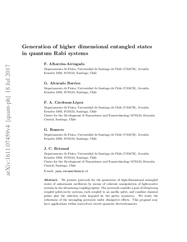 (PDF) Generation of higher dimensional entangled states in quantum Rabi ...