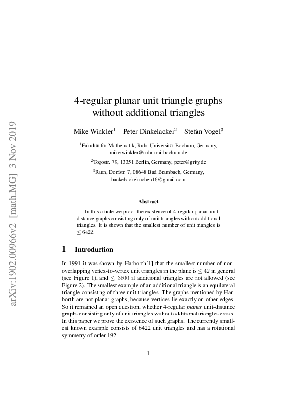 (PDF) 4-REGULAR Planar Unit Triangle Graphs Without Additional Triangles