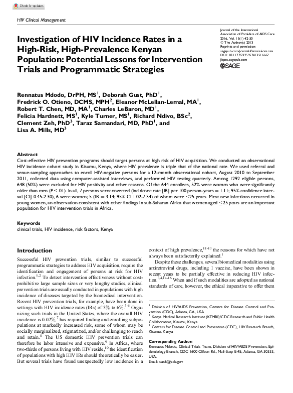 (PDF) Investigation of HIV Incidence Rates in a High-Risk, High ...