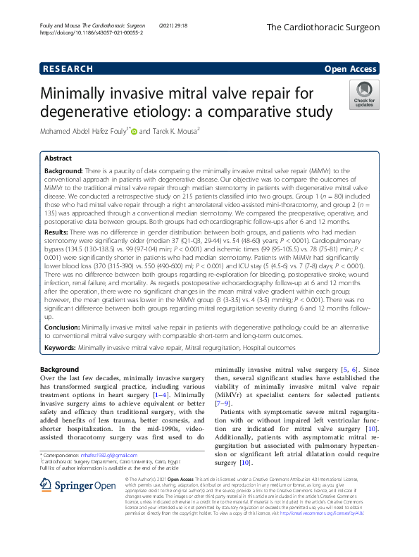 (PDF) Minimally invasive mitral valve repair for degenerative etiology ...