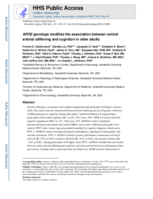 (PDF) APOE genotype modifies the association between central arterial ...