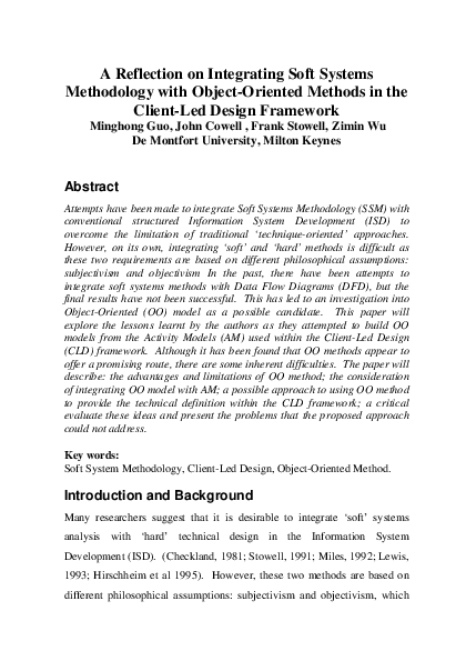 (PDF) A Reflection on Integrating Soft Systems Methodology with Object ...