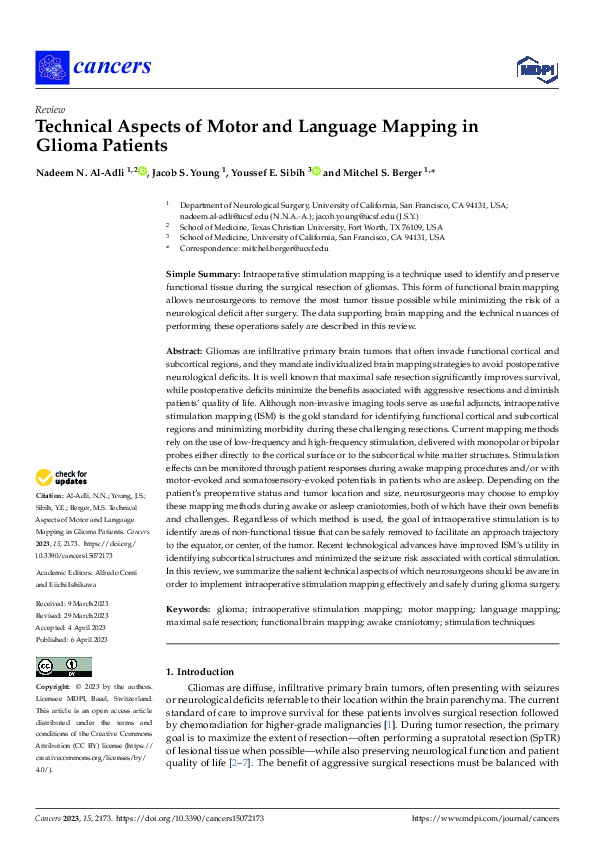 (PDF) Technical Aspects of Motor and Language Mapping in Glioma Patients