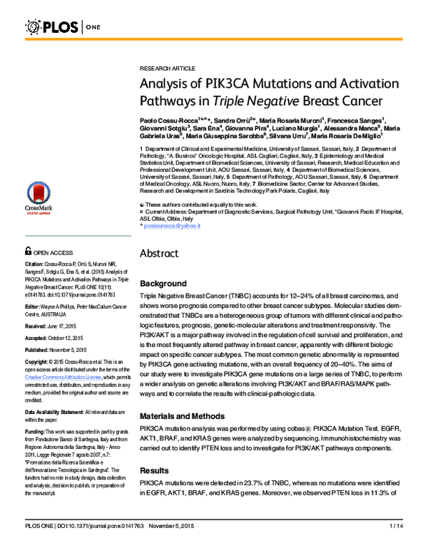 (PDF) Analysis of PIK3CA Mutations and Activation Pathways in Triple ...