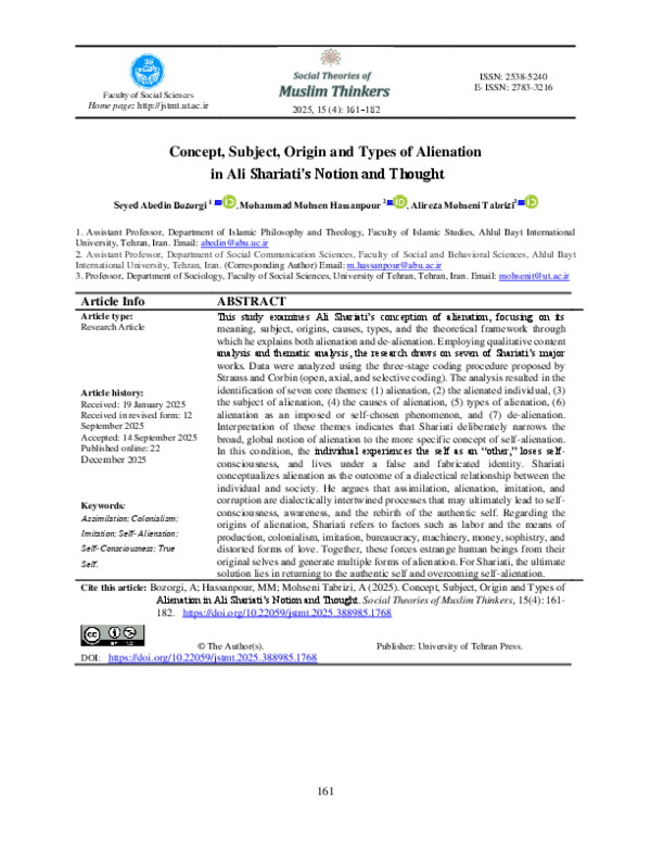 (PDF) Concept, Subject, Origin and Types of Alienation in Ali Shariati ...
