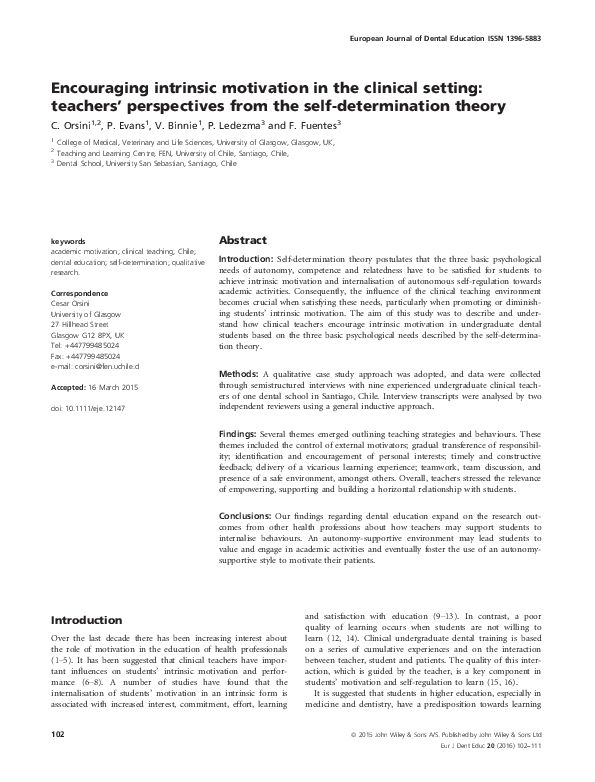 (PDF) Encouraging intrinsic motivation in the clinical setting ...