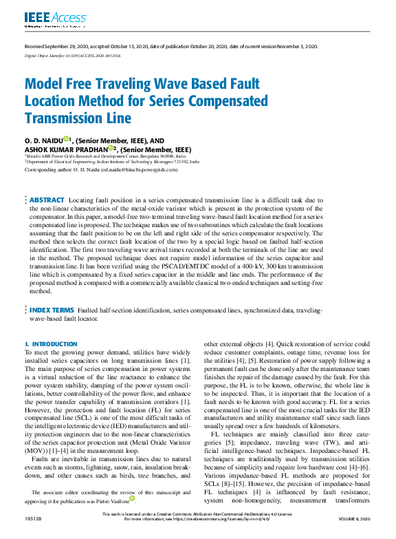 (PDF) Model Free Traveling Wave Based Fault Location Method for Series ...