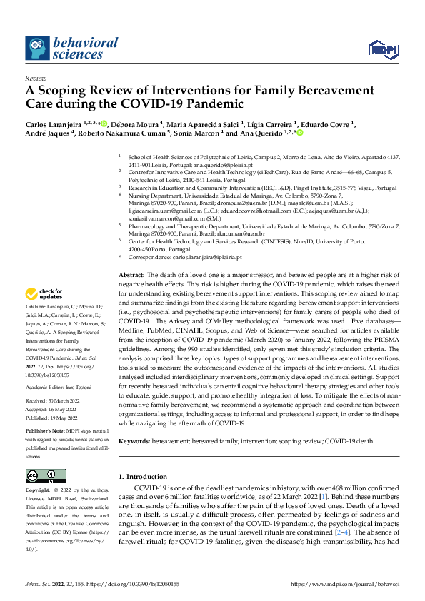 (PDF) A Scoping Review of Interventions for Family Bereavement Care ...