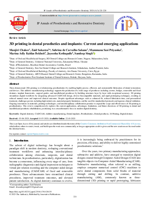 (PDF) 3D printing in dental prosthetics and implants: Current and ...
