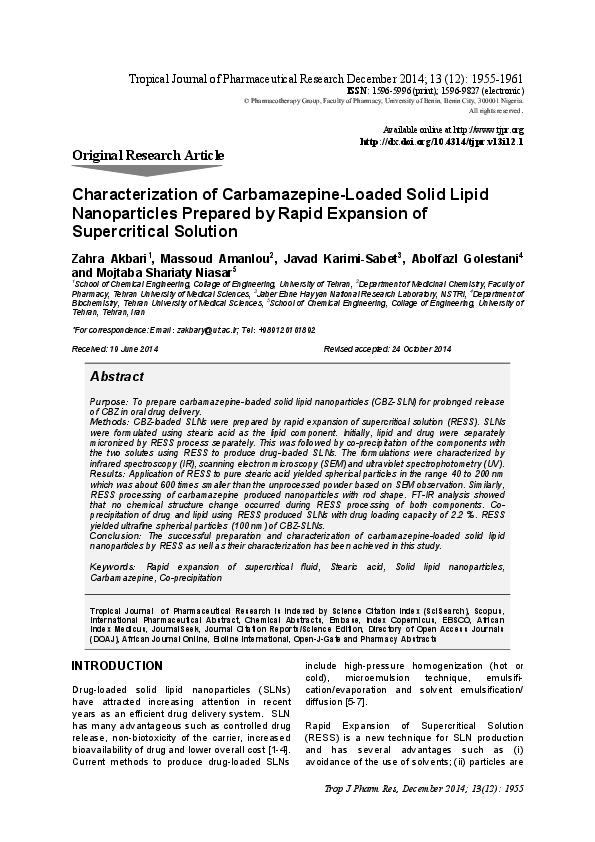 (PDF) Characterization of Carbamazepine-Loaded Solid Lipid ...