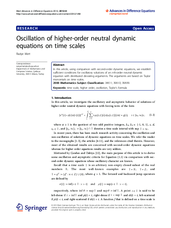 (PDF) Oscillation of higher-order neutral dynamic equations on time scales