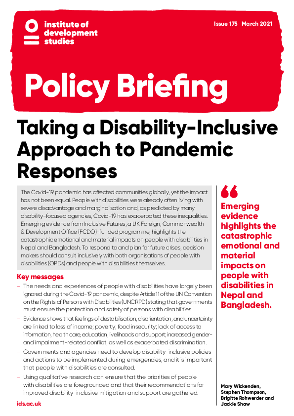 (PDF) Taking a Disability-Inclusive Approach to Pandemic Responses