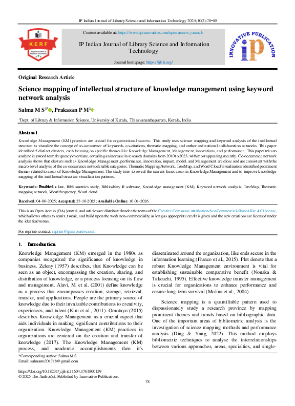 (PDF) Science mapping of intellectual structure of knowledge management ...