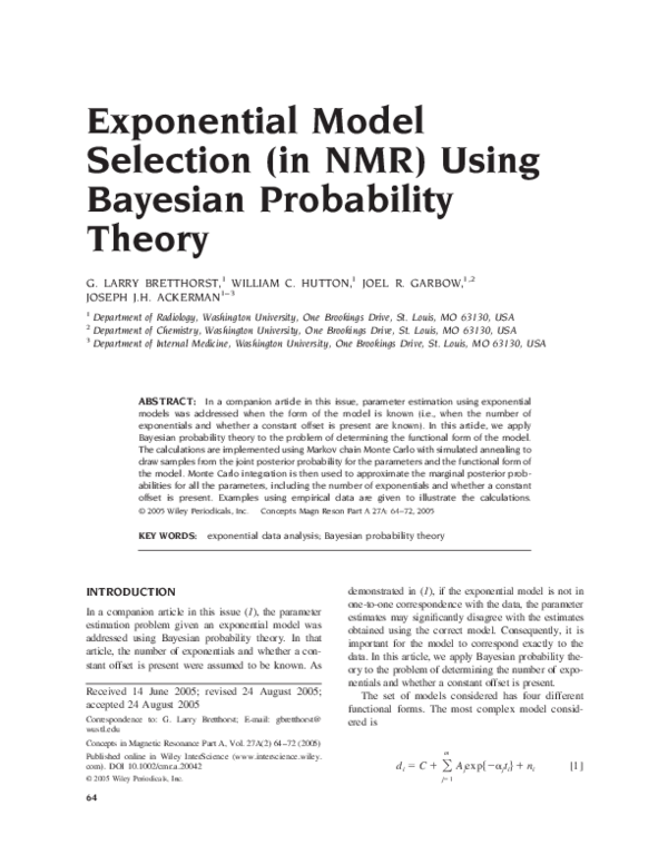 (PDF) Exponential model selection (in NMR) using Bayesian probability ...
