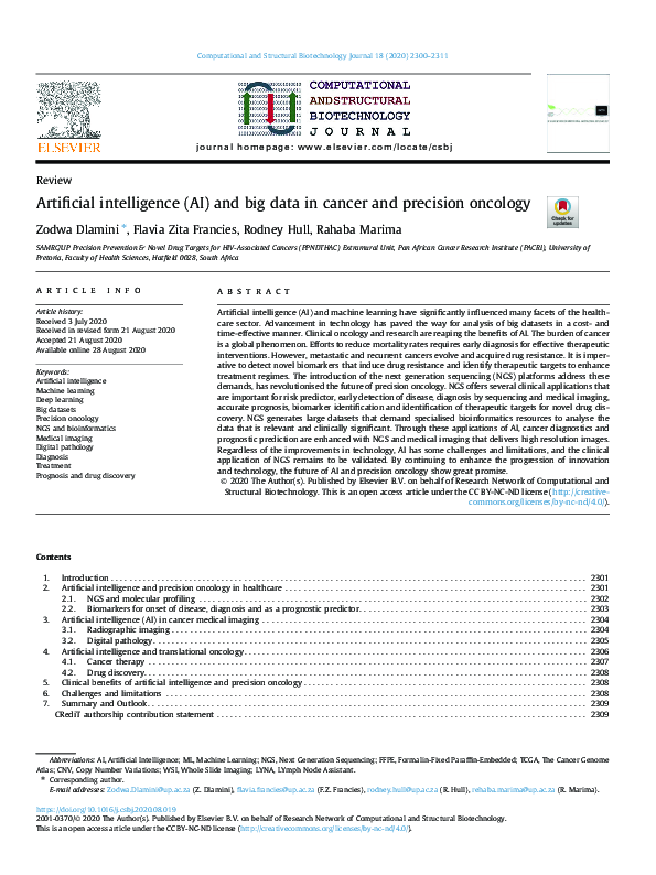 (PDF) Artificial intelligence (AI) and big data in cancer and precision ...