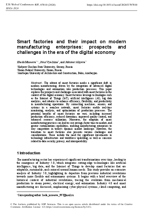(PDF) Smart factories and their impact on modern manufacturing ...
