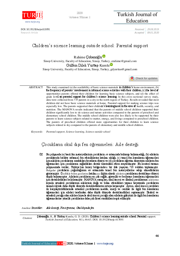 (PDF) Children’s science learning outside school: Parental support