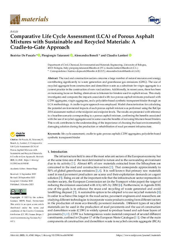 (PDF) Comparative Life Cycle Assessment (LCA) of Porous Asphalt ...
