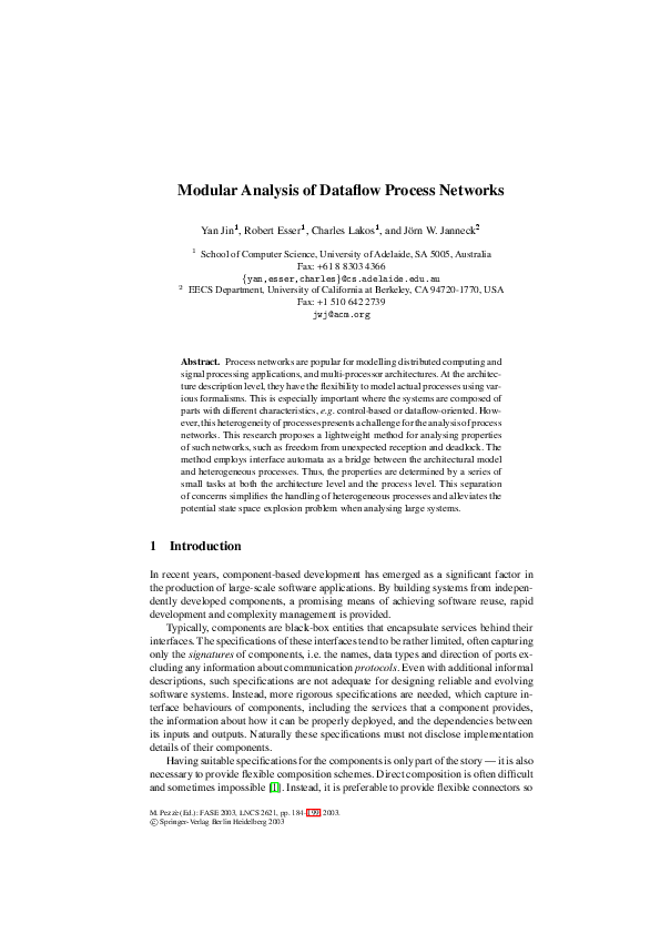(PDF) Modular Analysis of Dataflow Process Networks