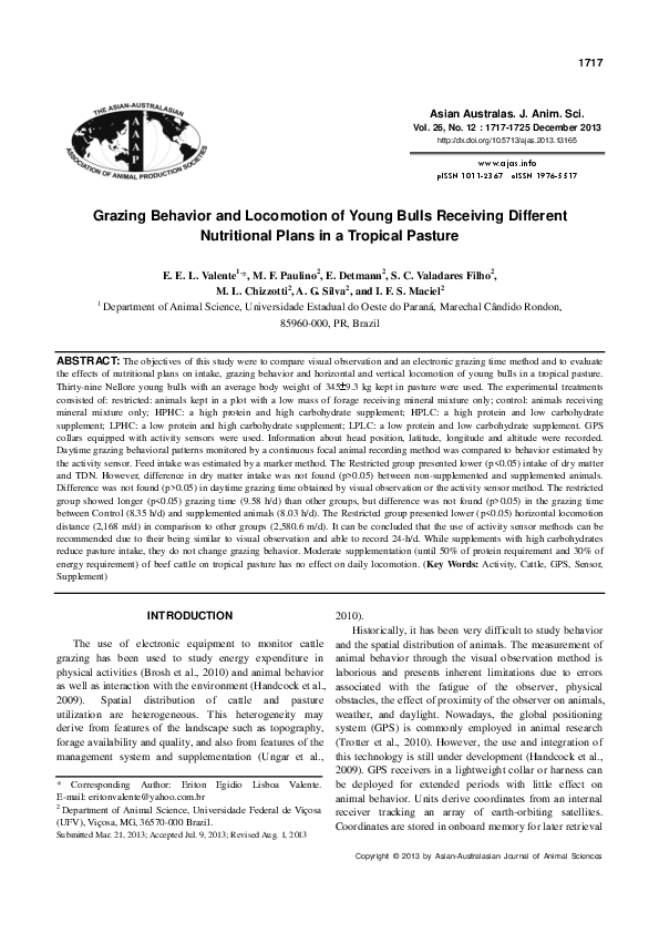 Picture of (PDF) Grazing behavior and locomotion of young bulls receiving ...