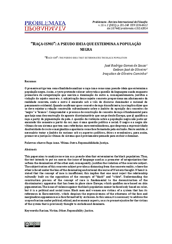 (PDF) Raça-ismo”: a pseudo ideia que extermina a população negra