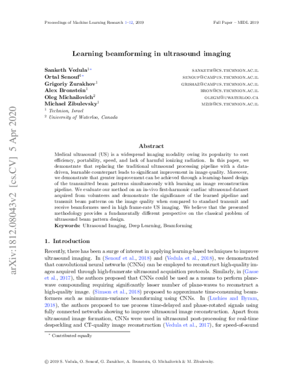 (PDF) Learning beamforming in ultrasound imaging