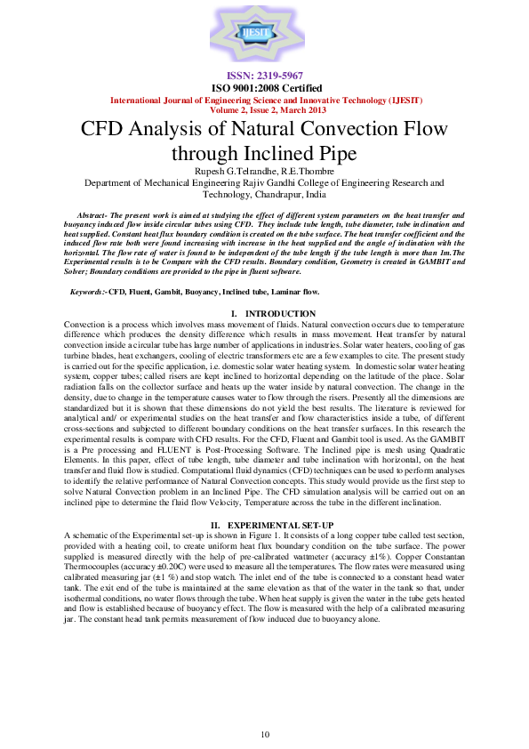 (PDF) CFD Analysis of Natural Convection Flow through Inclined Pipe