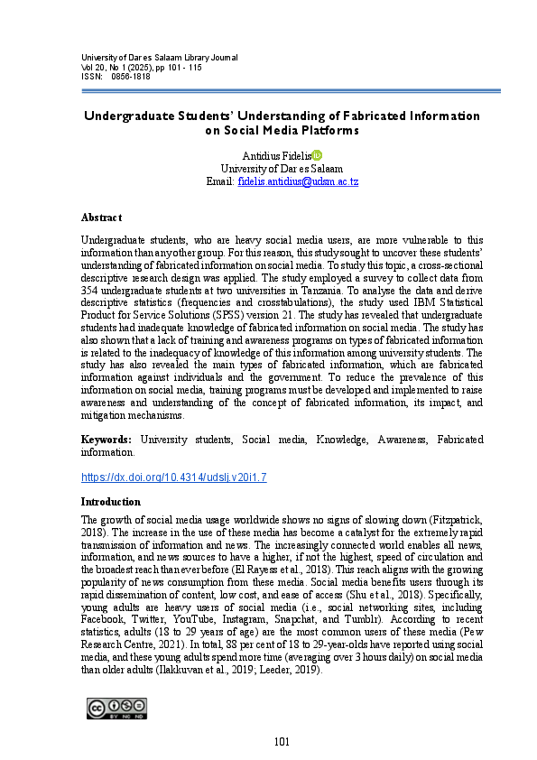 (PDF) Undergraduate Students' Understanding of Fabricated Information ...
