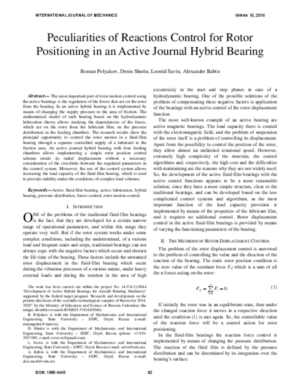 (PDF) Peculiarities of Reactions Control for Rotor Positioning in an ...