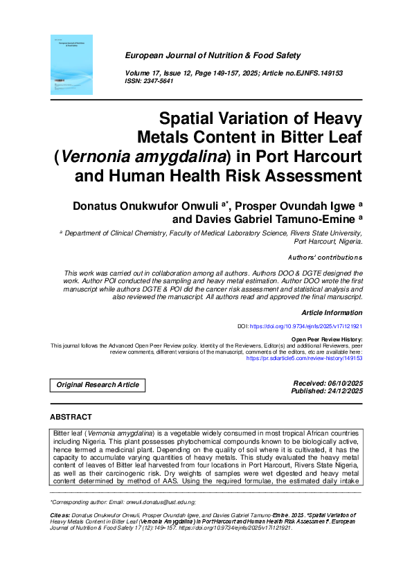 (PDF) Spatial Variation of Heavy Metals Content in Bitter Leaf ...