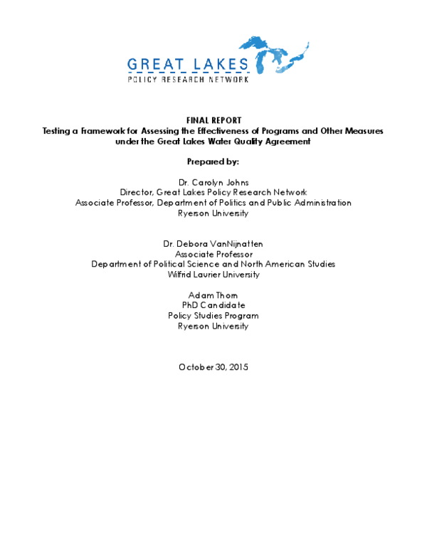 (PDF) FINAL REPORT Testing a Framework for Assessing the Effectiveness ...