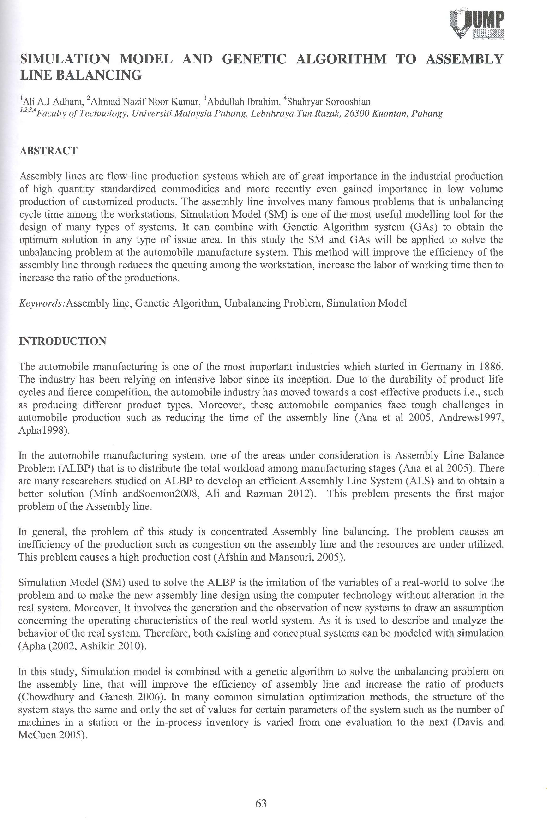 (PDF) Simulation Model and Genetic Algorithm to Assembly Line Balancing