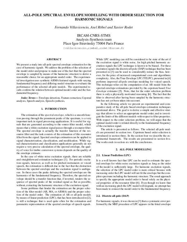 (PDF) All-Pole Spectral Envelope Modelling with Order Selection for ...