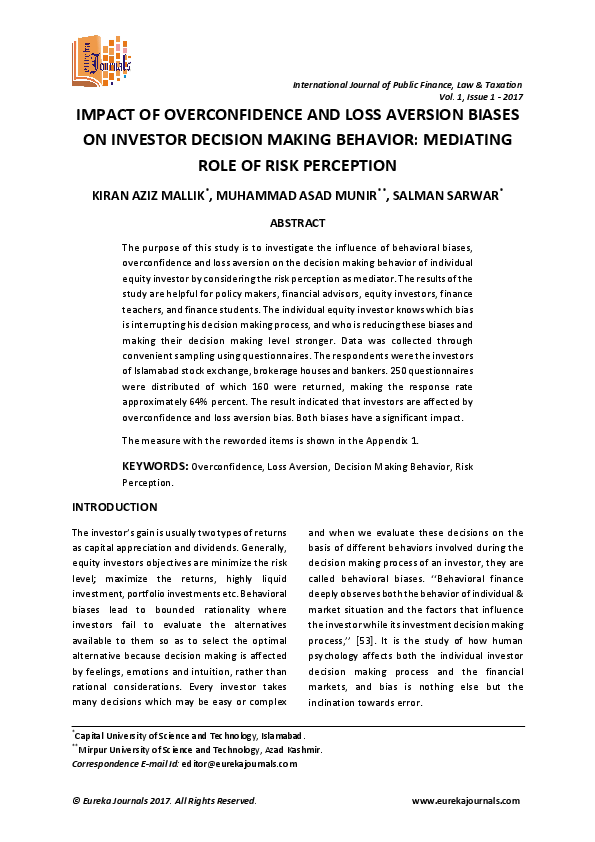 (PDF) Impact of Overconfidence and Loss Aversion Biases on Investor ...