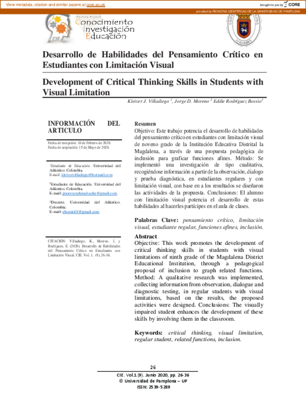 (PDF) Desarrollo de Habilidades del Pensamiento Crítico en Estudiantes ...