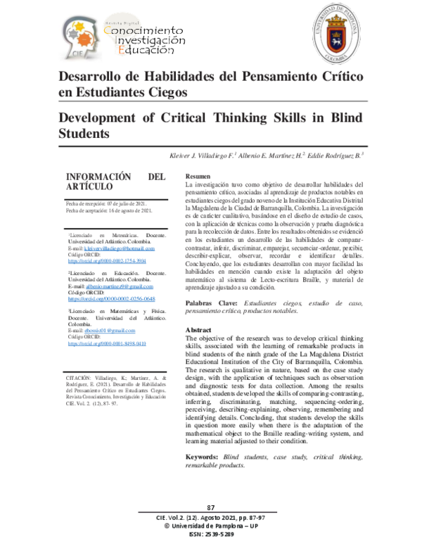 (PDF) Desarrollo de Habilidades del Pensamiento Crítico en Estudiantes ...