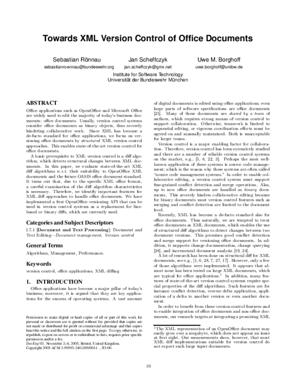 (PDF) Towards XML version control of office documents