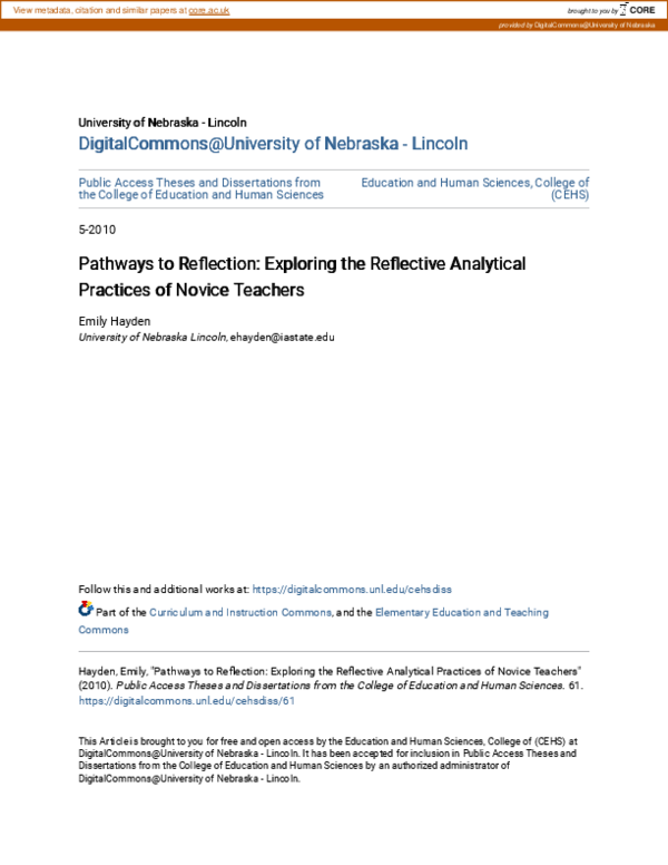 (PDF) Pathways to reflection: Exploring the reflective analytical ...