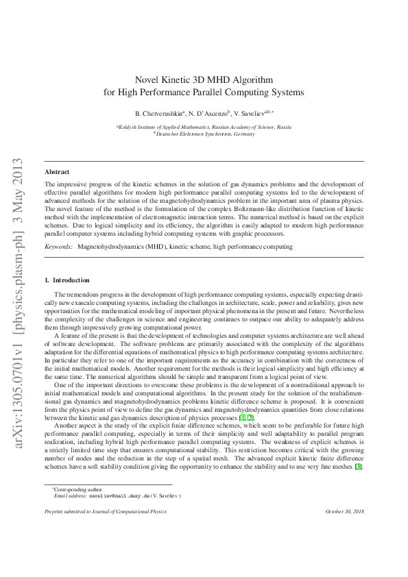 (PDF) Novel Kinetic 3D MHD Algorithm for High Performance Parallel ...