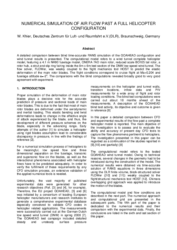 (PDF) Numerical simulation of air flow past a full helicopter configuration