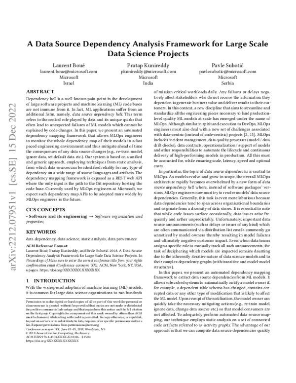 (PDF) A Data Source Dependency Analysis Framework for Large Scale Data ...