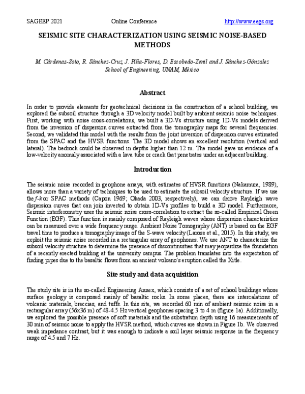 (PDF) Seismic site characterization using seismic noise-based methods