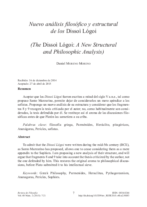 (PDF) Nuevo análisis filosófico y estructural de los "Dissoì Lógoi