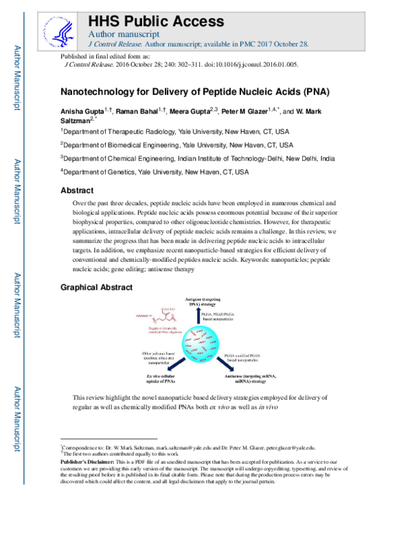 (PDF) Nanotechnology for delivery of peptide nucleic acids (PNAs)