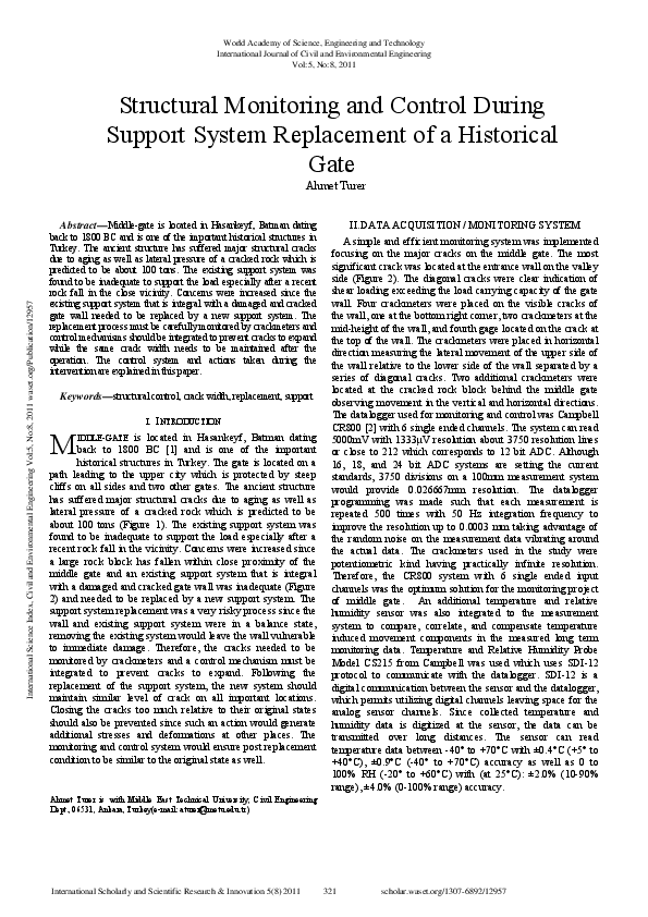 (PDF) Structural Monitoring And Control During Support System ...